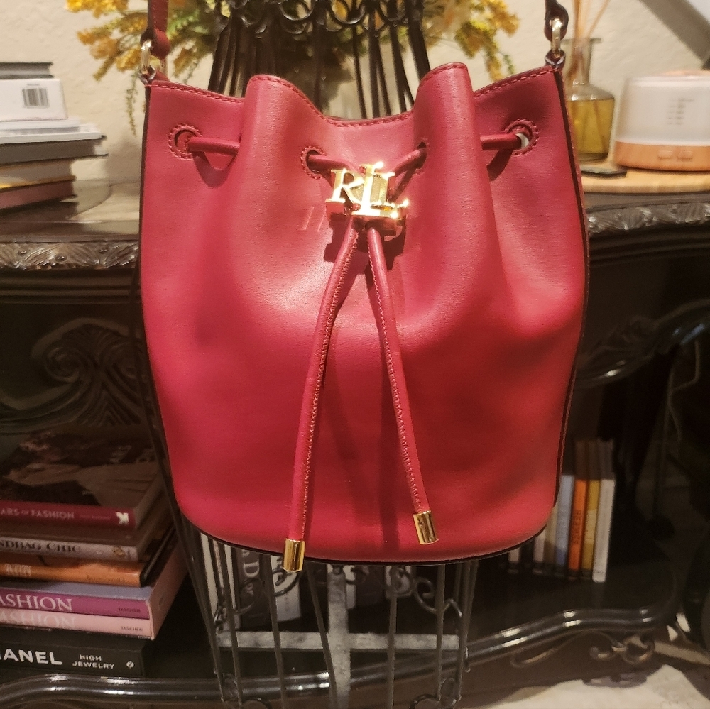 Lauren Ralph Lauren Andie Large Leather Drawstring Bag